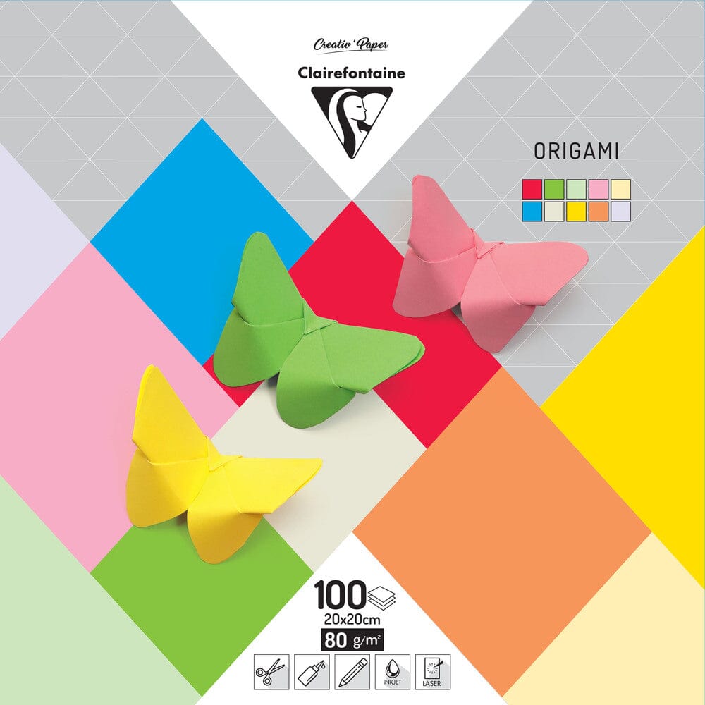 Hartie origami Clairefontaine 20 x 20 cm, 80 g/mp, 10 culori, 100 coli/top Hartie si caton Clairefontaine 