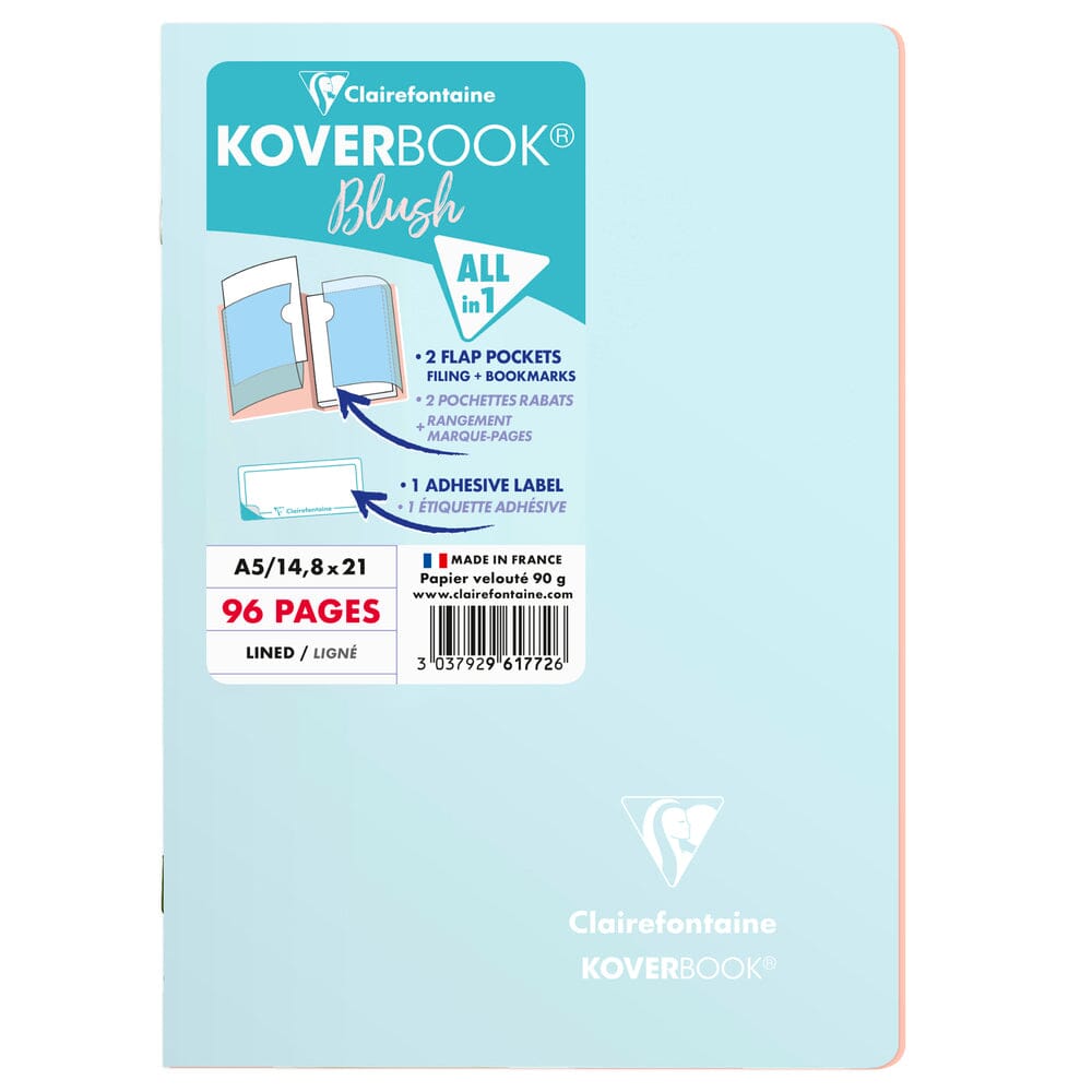 Caiet Koverbook A5, coperta polipropilena, ice blue/coral, 48 file, dictando Caiet Clairefontaine 