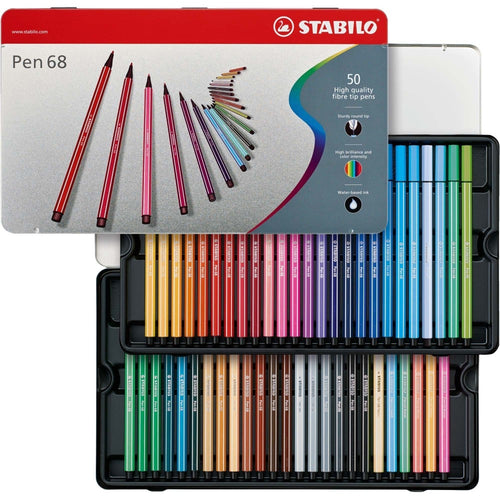 Carioca Stabilo Pen 68, 50 culori / set, cutie metalica Carioca Stabilo 