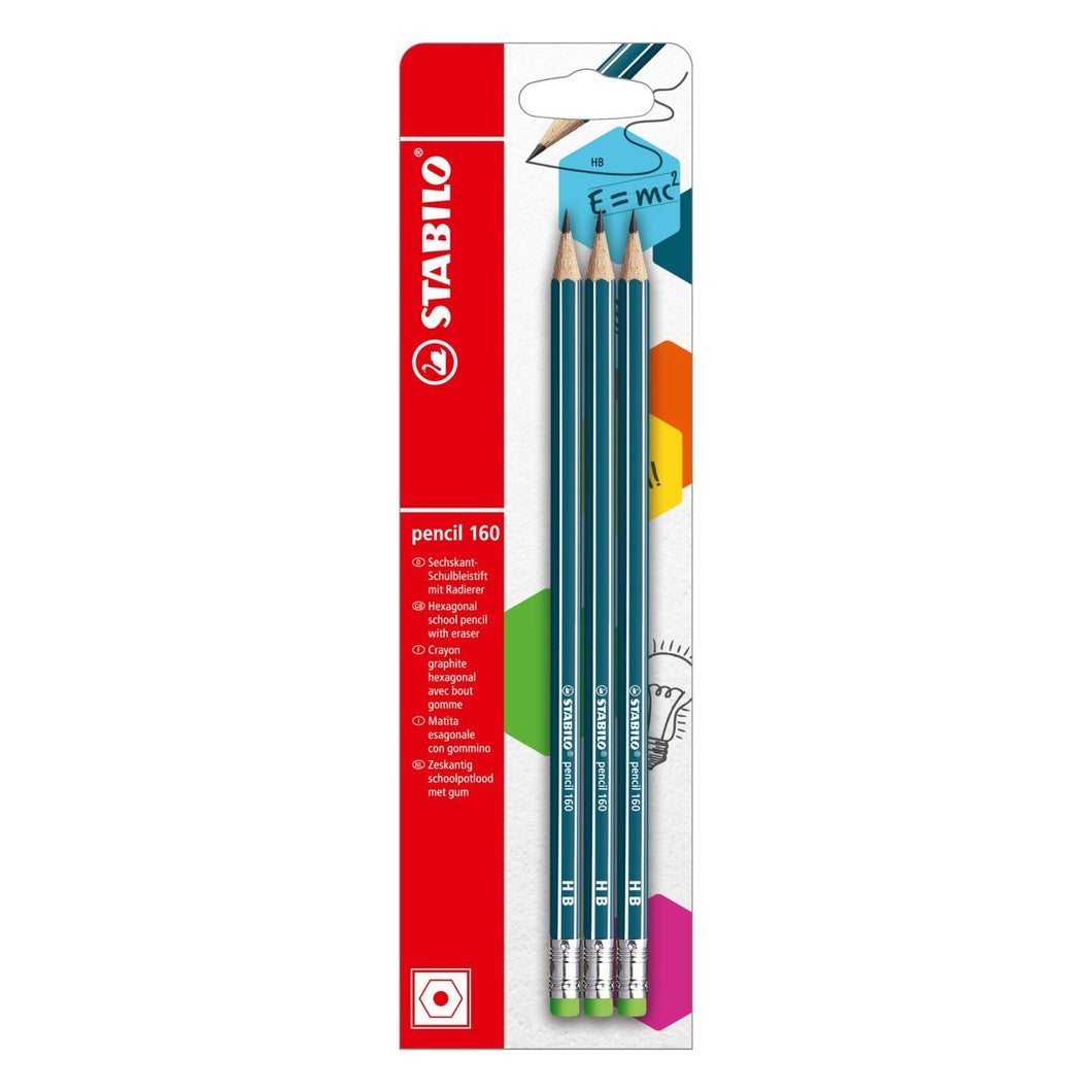 Set 3 creioane grafit cu radiera tip HB 160, petrol Creioane grafit Stabilo 
